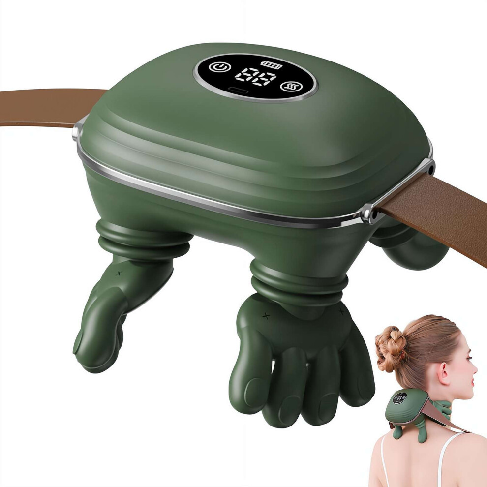 Green Shiatsu Neck Massager, Bionic Heated Massager With 4D Kneading, Wireless Deep Tissue Massage For Shoulder