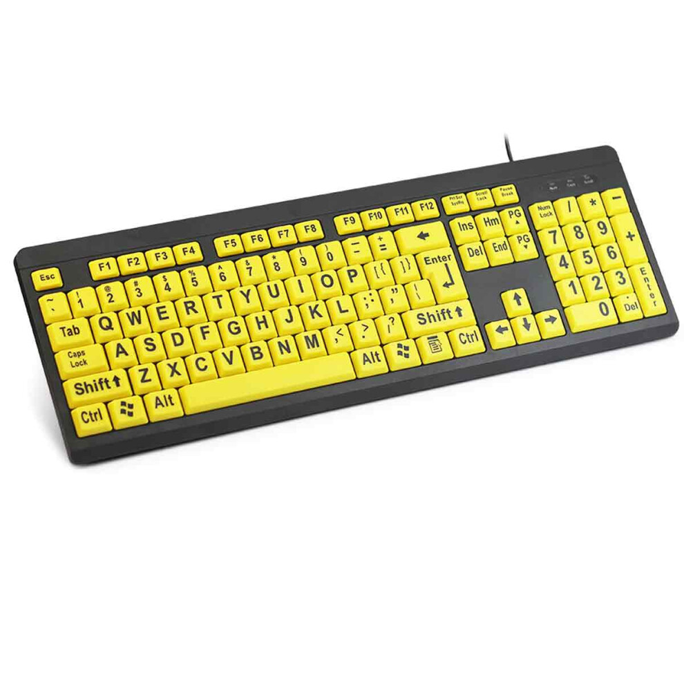 High Contrast Keyboard For Low Vision, Large Print With Letters Wired Usb Model, Quiet Scissor Switch Technology For Smooth Typing, Yellow/Black 9071309125528
