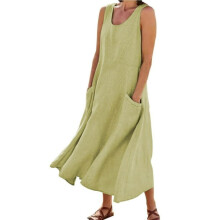 Boho-Kleider für Damen, Leinenkleider für Damen, leichte und atmungsaktive, lässige Sommerkleider, Maxikleider mit Taschen, lockere Passform
