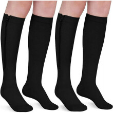 Compressiekousen met aflopende compressie, vochtregulerende eigenschappen, ritssluiting, kniehoge compressiekousen voor dames en heren, ademende stof