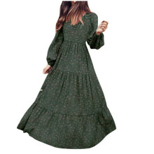 Fließendes Maxikleid mit langen Ärmeln, gestuftes Maxikleid im Boho-Stil aus Chiffon mit Rüschen, V-Ausschnitt und Bindegürtel, leichtes
