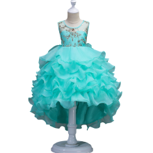 Prinzessinnenkleid für Kinder mit mehrlagigem Rock, neues mehrlagiges Abendkleid mit Rundhalsausschnitt, asymmetrischem Saum und Schleppe mit