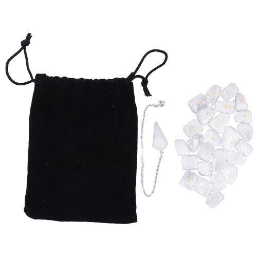 25pcs Rune Stones Crystal Set White, Pendulum Bag 1