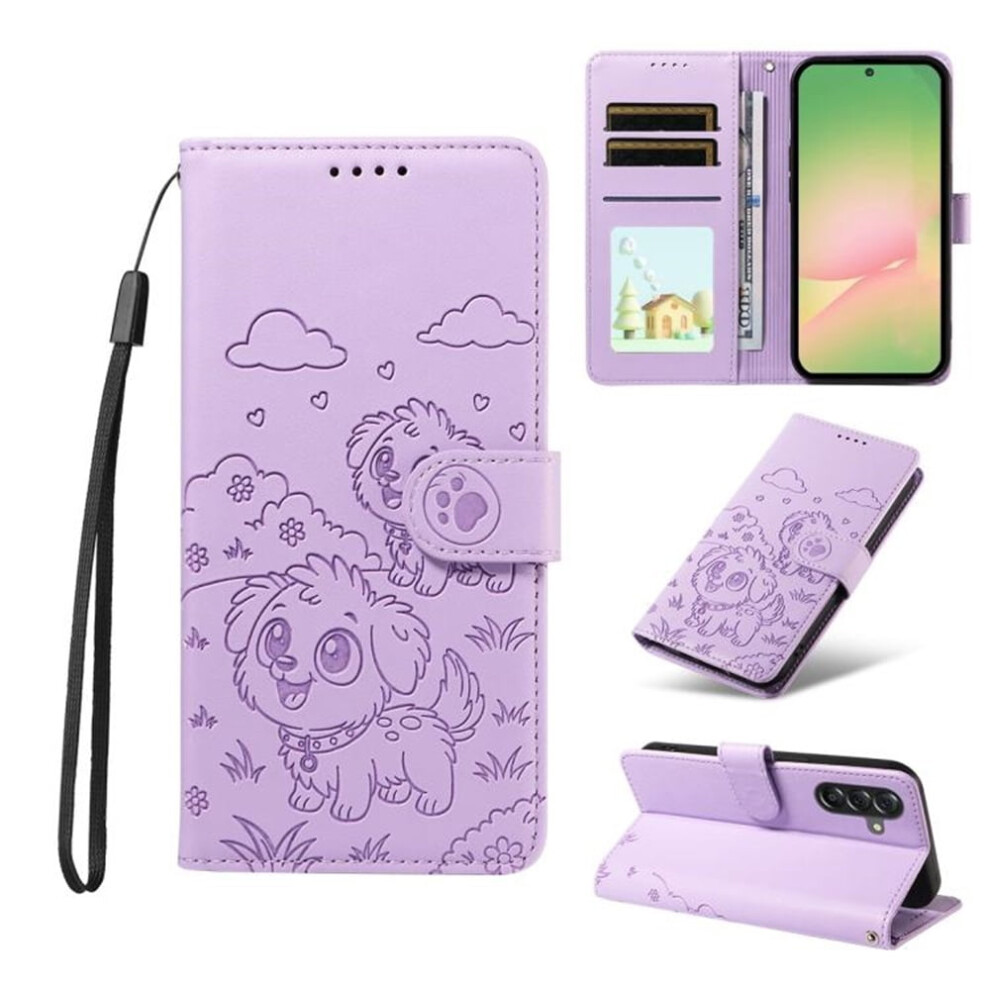 Leather Flip Case For Samsung Galaxy A34 5G: Rfid Wallet, Magnetic Clasp, Lanyard & Stand Purple 9405492291485