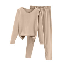 Completo pigiama caldo da donna foderato in pile, color kaki, taglia L