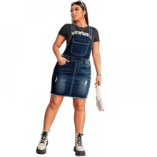 Damen-Jeans-Latzkleid mit verstellbaren Trägern, ärmelloses Latzkleid mit hoher Taille und aufgesetzten Taschen, Jeansrock mit Bleistiftsaum und