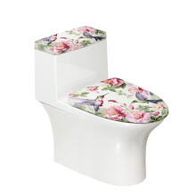 Housse de toilette extensible à motif floral et oiseaux, élastique et douce.