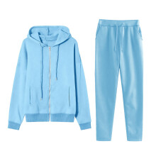 Conjunto feminino de moletom de duas peças com zíper, composto por blusa de moletom com capuz e calça.