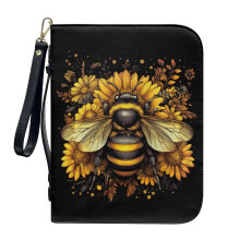 Bee Sunflower Floral Leather Bible Cover, Large Lightweight XL Bible Bag for Women & Men, Detachable Wristlet Strap, Compatible with Standard Bibles