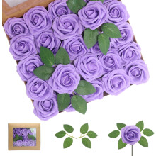 100 Stück künstliche lila Schaumstoffrosen mit Blättern – realistische künstliche Rosen für DIY-Hochzeitssträuße, Brautpartys und
