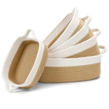Rectangle Storage Basket Set, Natural Cotton Rope Woven Baskets with Lateral Handles for Home Organization, Bathroom Organization Bin for Towels
