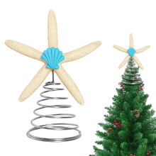 Natural Christmas Tree Topper 8.7", Rustic Beach-Style Treetop Ornament for Indoor Holiday Decor (Blue Chic) – Compatible with Standard Trees