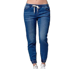 Jeans da donna a gamba dritta, vita alta, gamba larga, vestibilità ampia, in denim, con cerniera vintage e tasche.