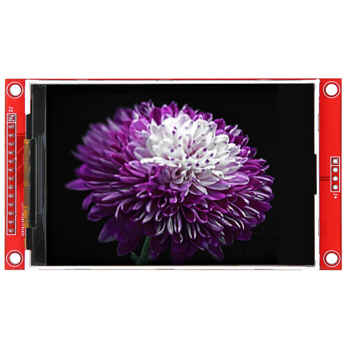 Módulo de tela LCD com barramento serial SPI de 3,5 polegadas, função touchscreen e slot para cartão SD para projetos Arduino.