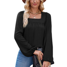 Women's Top Elegant Casual Long Sleeve Blouse Pleated Front Design Stretchable Lightweight Ruffled Cuffs Dressy Casual Work Party Outfit
