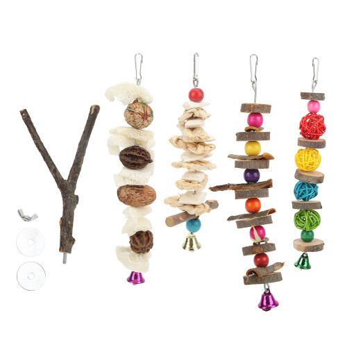 Chew Toys από φυσικό ξύλο, κρεμαστό κλουβί για κούρνια πουλιών, παιχνίδια αναζήτησης 1