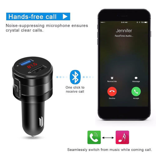 Πομπός FM Bluetooth για αυτοκίνητα με θύρα φόρτισης USB, ανοιχτή ακρόαση, MP3 player με