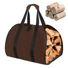 Houtdrager van canvas, houttas, draagbaar, robuust, bruin