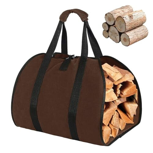 Sac à bûches en toile, robuste et portable, marron