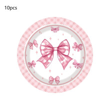 10 stk. Valentinsdag-pappistallerkener 23 cm rosa med sløyfe