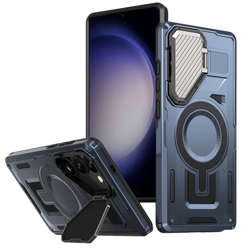 Rugged Magsafe-Compatible Case For Samsung Galaxy S23 5G Â Military-Grade, Adjustable Metal Lens Cover Stand, Blue 9418476723612