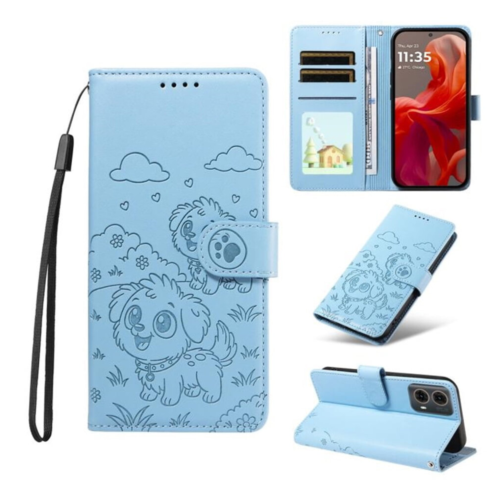 Motorola Moto G96 5G Dog Embossing Leather Case With Rfid Wallet, Magnetic Clasp, Lanyard & Flip Stand Â Blue 9152228559790