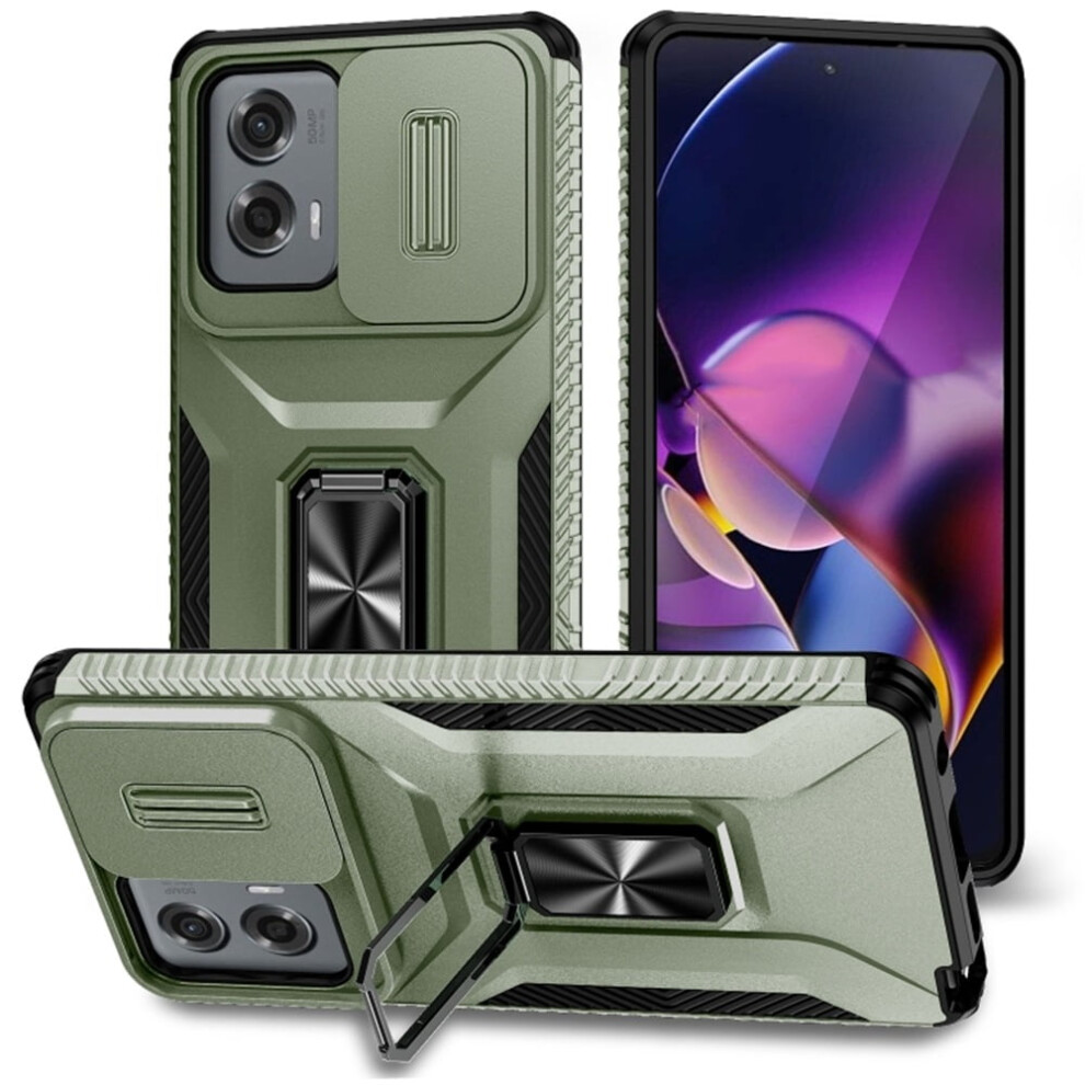 Slim Fit Shockproof Hybrid Case For Motorola Moto G Stylus 2024 (6.7") Â Slide Camera Cover, Rotated Ring Kickstand, Military-Grade, Alpine Green 9170372170609