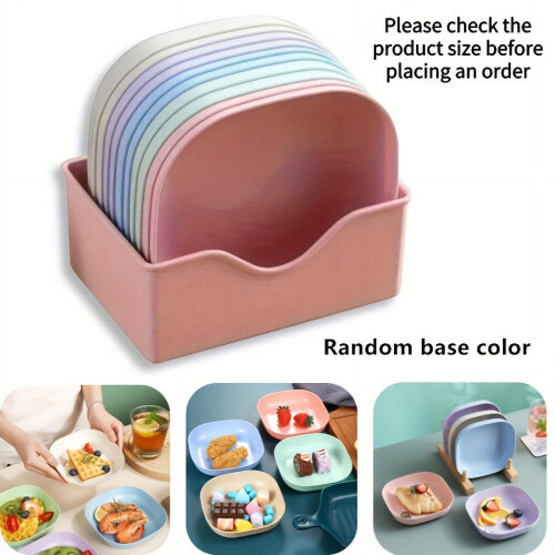 10-Pc Square Plastic Dinner Plate Set with Storage Rack – Lightweight, Multifunctional Serving Dishes for Home