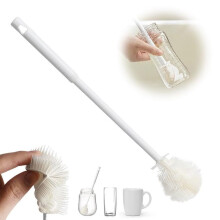 Brosse à tasses en silicone à poils souples, brosse à bouteille flexible à 360 avec long manche, pour récipients et couvercles à col étroit