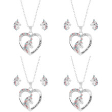 4Sets Herzförmiges Halskette Ohrstecker Set Modeschmuck Silber