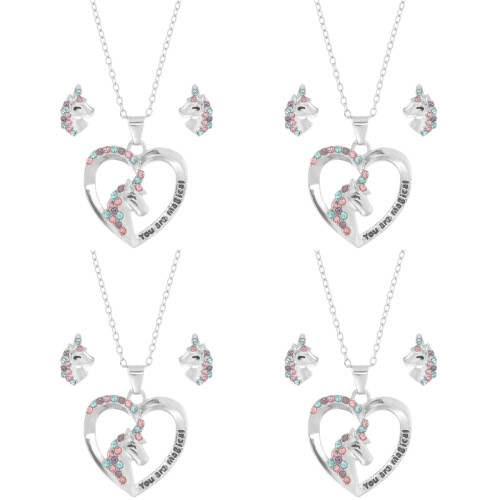 4Sets Herzförmiges Halskette Ohrstecker Set Modeschmuck Silber