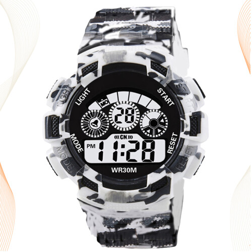 3Pcs Light Grey Men Sport Watch Digital Display Waterproof Timer Alarm 2