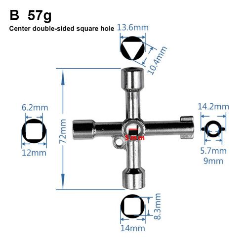 Chave universal resistente e durável com encaixe triangular, quadrado e cruzado, à prova de ferrugem. Chave de encanamento e utilidades de 4 vias,
