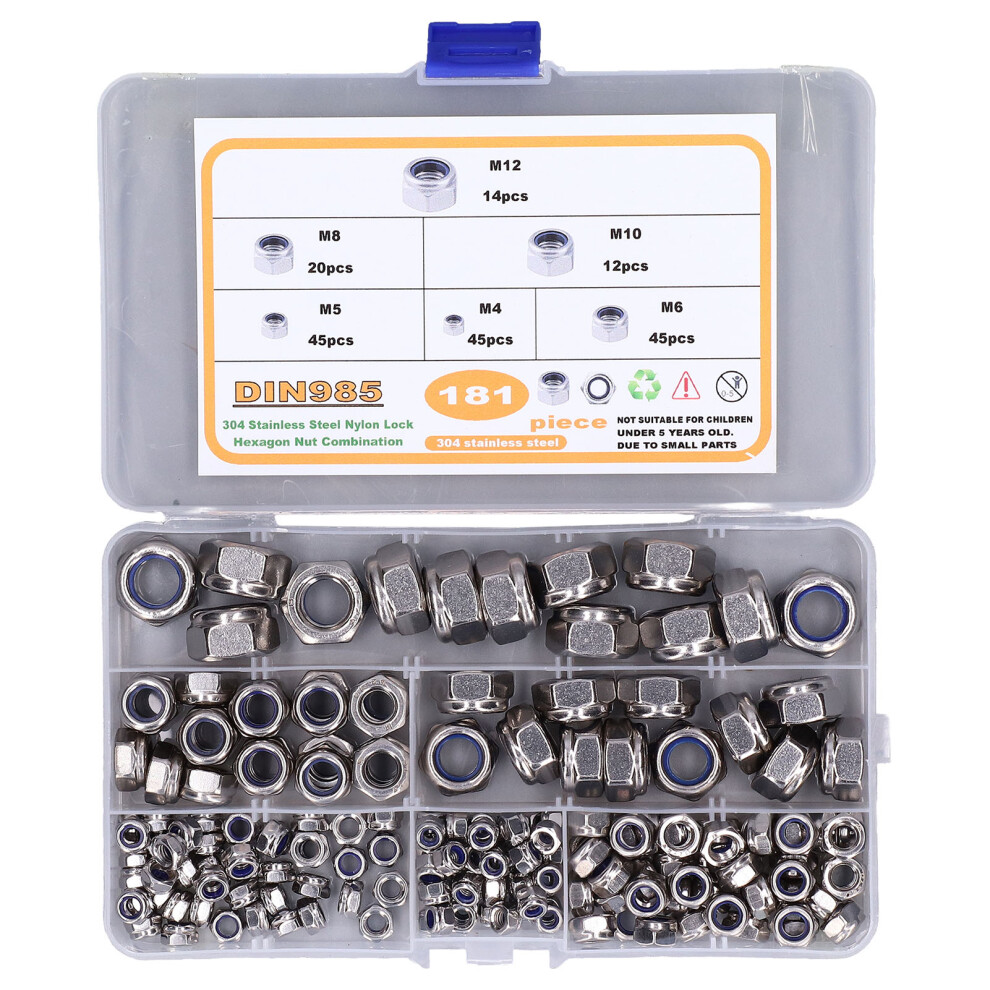 Firm Hold Locknut Set Stainless Steel Lock Nut Assortment Nylon Insert Locknut Anti Loosening Vibration Resistant Corrosion Resistant Durable 9049227037605