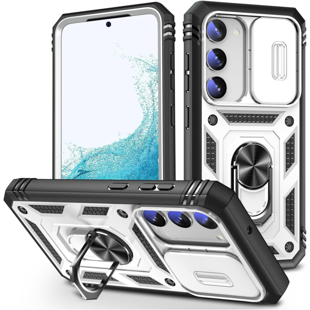 Military-Grade Magnetic Case For Galaxy A16 5G Â Dual-Layer, Shockproof, Built-In Kickstand & Metal Ring Car Mount () White/Black 9193271864264