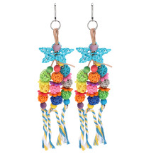 Colorful Design Bird Toy with Natural Rattan Vine and Cotton Rope, Handmade Crafted for Foraging Fun and Pet Bird Entertainment