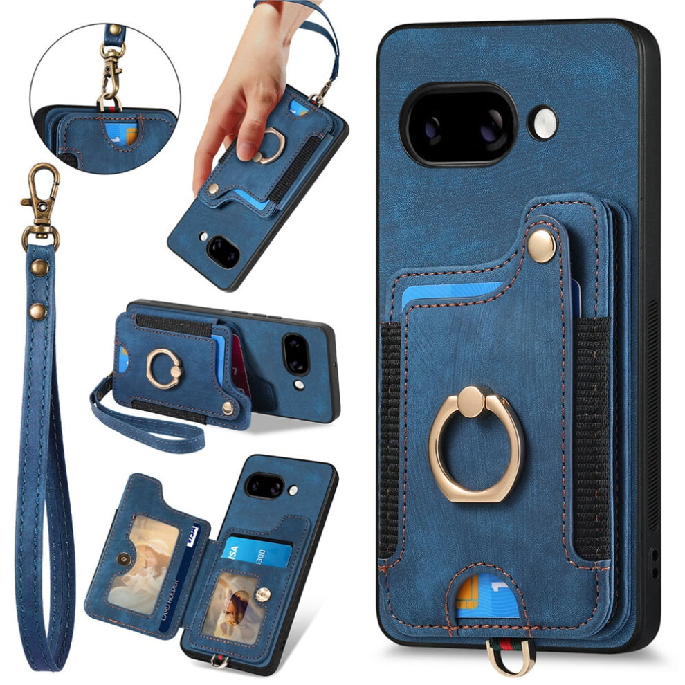 Google Pixel 9A Wallet Case With Rfid Blocking, Flip Pu Leather Folio, Ring Holder, Kickstand & Wrist Strap Â Blue 9558633073102