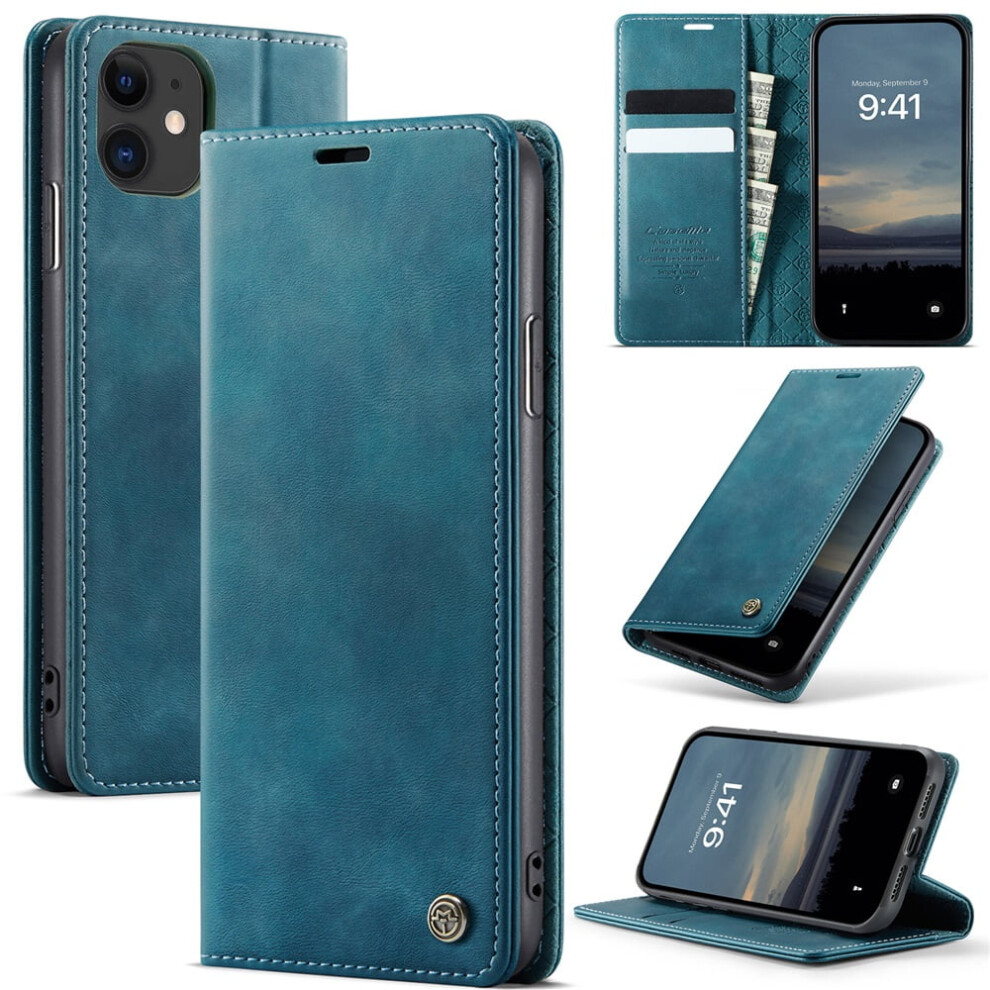 Caseme Calf Leather Wallet Case For Iphone 11 (6.1") Â Rfid Blocking, Magnetic Closure, Card/Cash Slots, Kickstand, Shockproof, Blue 9558633072631