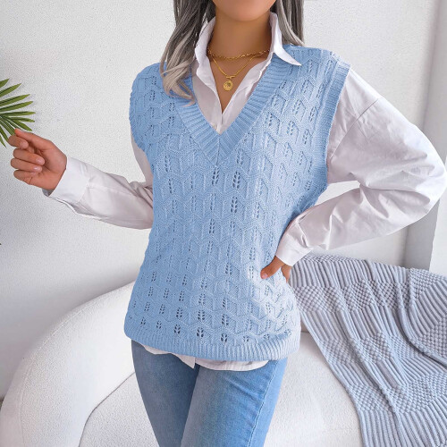 Oversized Sweater Vest for Women V Neck Sleeveless Solid Color Loose Pullover Sweater 2