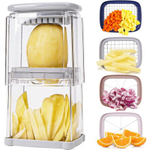 Hachoir 4 en 1 avec récipient : coupe-légumes, coupe-frites, coupe-fruits et coupe-pommes de terre – Idée cadeau pour une pendaison de