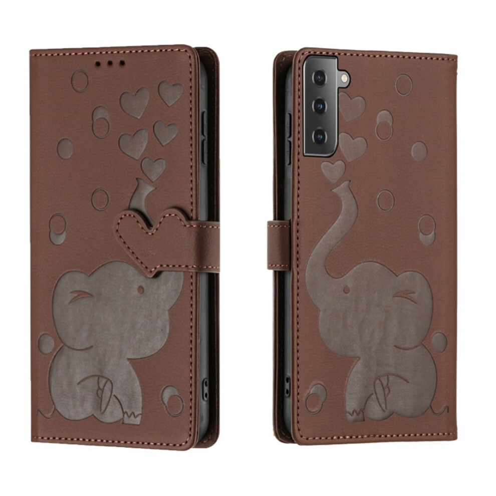 Cartoon Elephant Pu Leather Flip Wallet Case With Magnetic Closure, Card Slots & Hand Strap For Samsung Galaxy S22 5G 6.1" Â Brown 9193271865445
