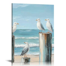 Coastal Seagull Poster Decor- Canvas Beach wall art, Lake and Sea Ocean Themed Artwork for Bedroom Bathroom Art 16x20 in