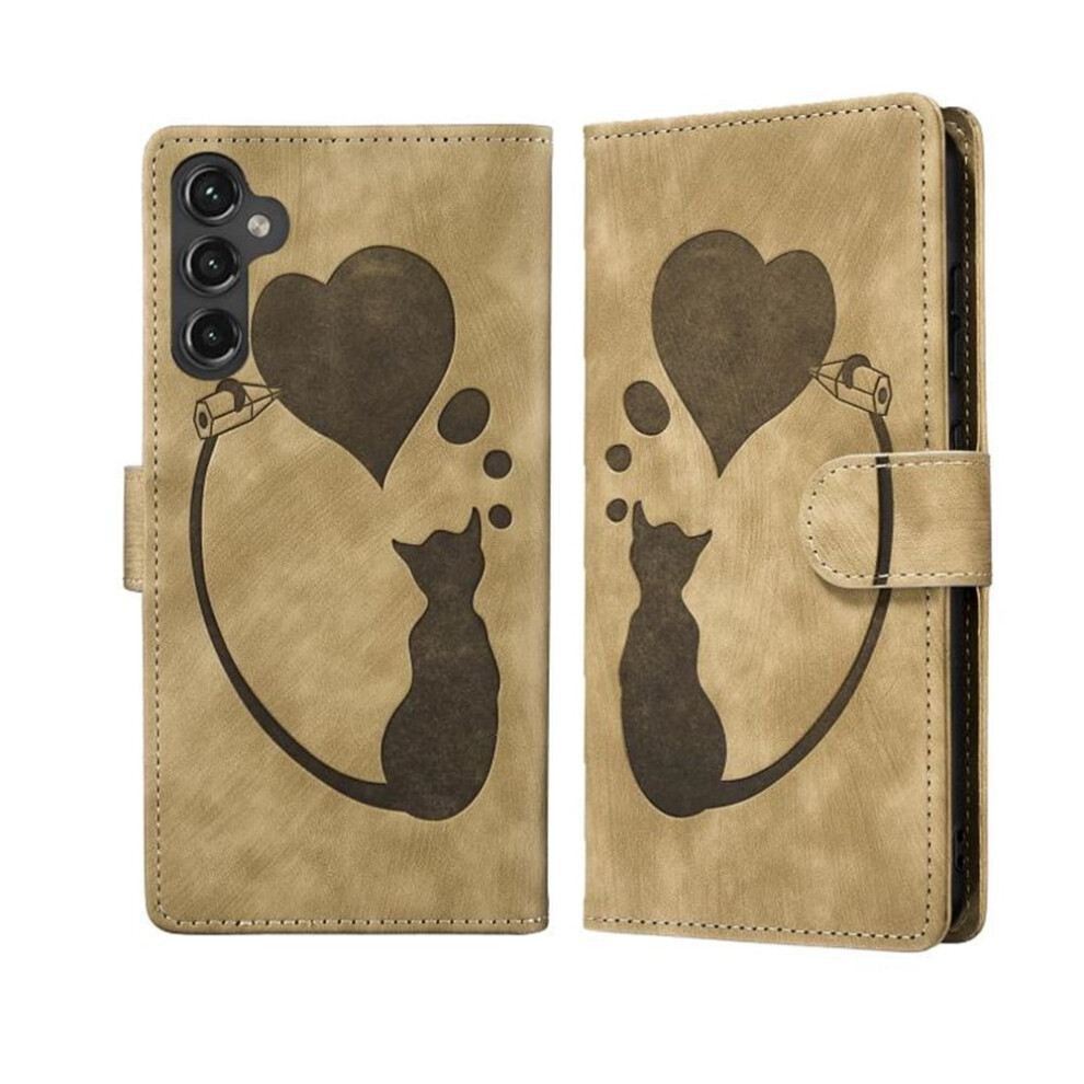 Cat-Patterned Embossed Pu Leather Flip Wallet Case With Magnetic Closure & Card Slots, Compatible With Samsung Galaxy A54 5G 6.4", Brown 9485826660712