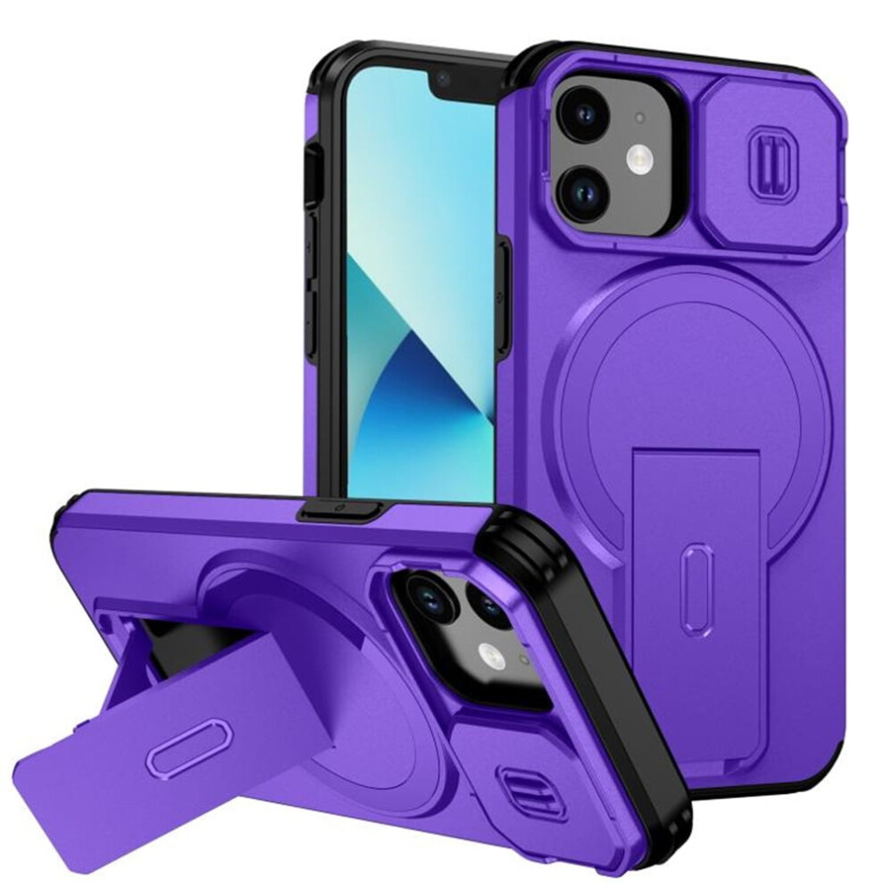 Rugged Case For Iphone 13 Mini / 12 Mini 5.4": Magsafe Charging, Invisible Fold Stand, Sliding Camera Cover, Shockproof Purple 9193271866060