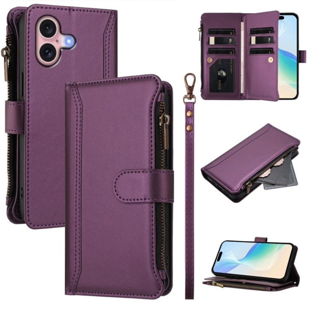 Iphone 16 Wallet Case Pu Leather Magnetic Flip Purple 941196039910