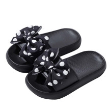 Girls Bow Slippers Summer Flip Flops Cushion Thick Sole Large Bow Platform Cloud Slides Home Sandals Black 8-9 Years