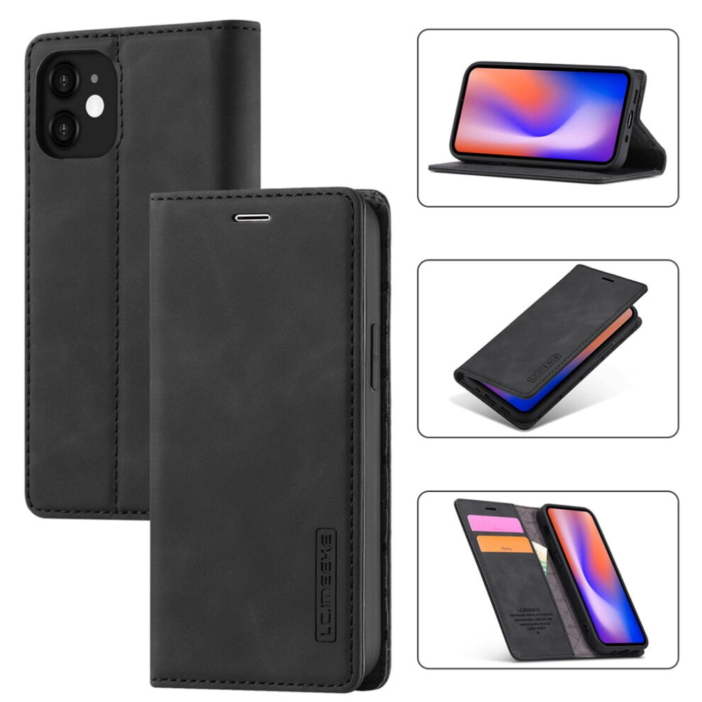 Lc.imeeke Leather Flip Wallet Case For Compatible With Iphone 12 Â Magnetic, Shockproof, Kickstand, Card Holder, Black 9485826659846
