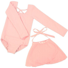 Girls Ballet Dance Leotards with Long Sleeve Gauze Skirt and Bowknot Back Pink 8-9 Years