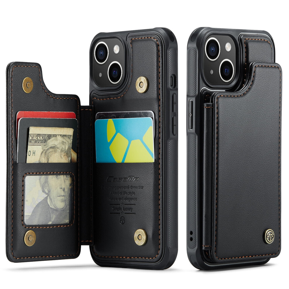 Caseme Leather Wallet Case For Iphone 15 (6.1"), Rfid Blocking, Magnetic Clasp, Kickstand, Shockproof Â Black 9485826661108