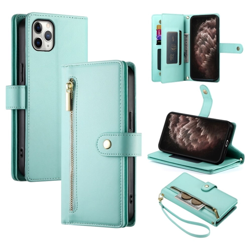 Leather Wallet Case For Iphone 11 Pro MaxâMulti-Card Slots, Zipper Pocket, Lanyard Strap, WristletâCompatible With Iphone 11 Pro Max Green 9193271866046